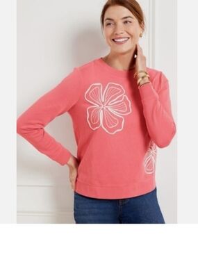 Embellished Flowers Crewneck Sweatshirt By Talbots